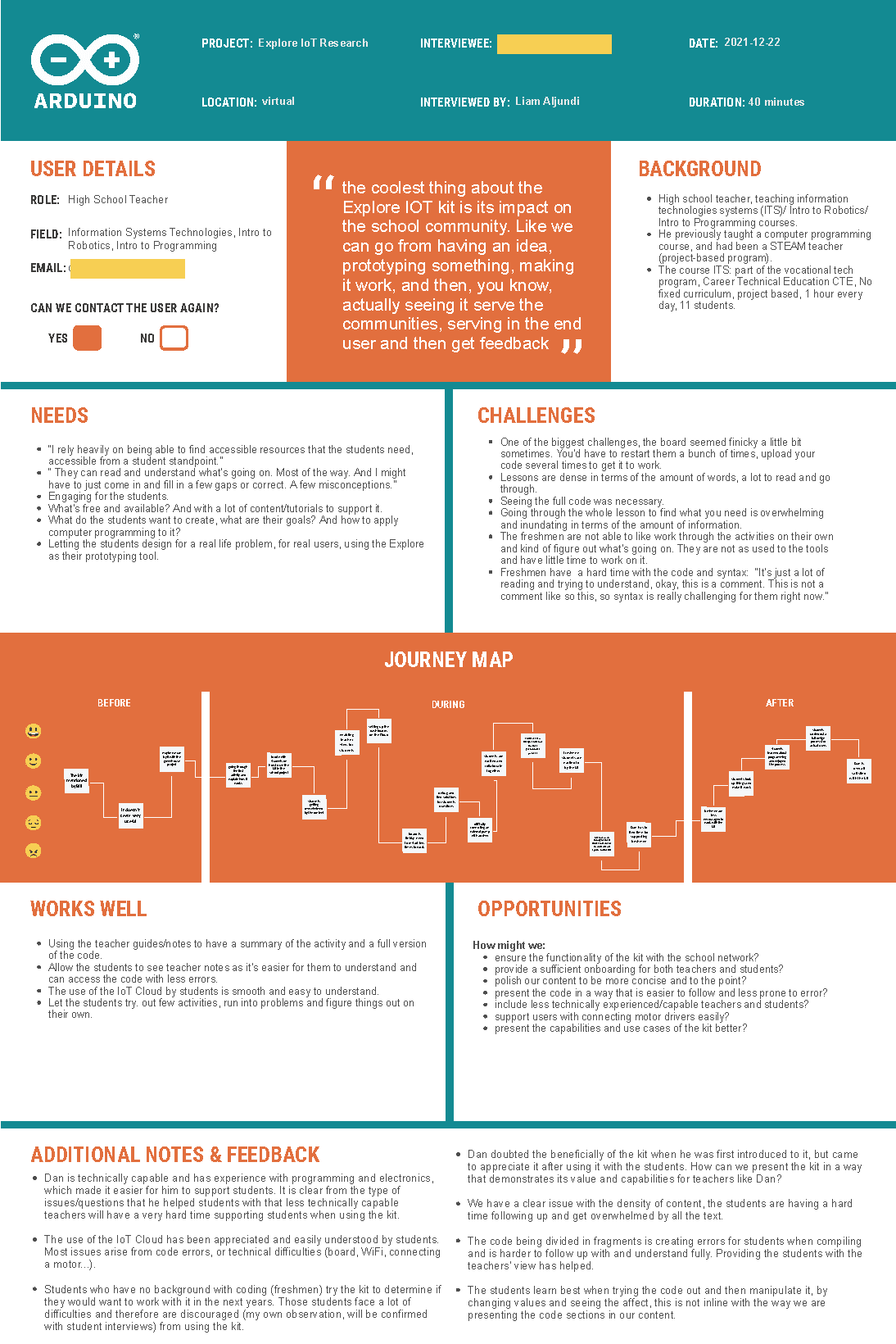 Infographic on Arduino Explore IoT Kit for Educators: User Insights, Challenges, Opportunities, and Feedback – Liam Aljundi